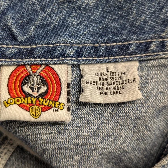 Vintage 2000 Looney Tunes Denim Overalls Bugs Bunny Embroidered Size L Overalls